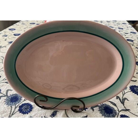ULTRA RARE Pattern Tepco USA Vintage China Pink Platter W/Green Ring Airbrush - Picture 1 of 6